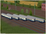 Schnellzugwagen der DB in blau-beiger Lackierung mit schwarzen Lngstrgern, Set 1