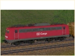 Elektrische Güterzuglokomotive BR 140 der DB Cargo in verkehrsroter Farbgebung Epoche V sowie kurzgekuppelte Doppelgüterwagen