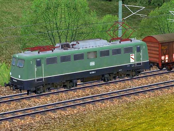 BR 140 086 in grüner Farbgebung und Zweiachsige gedeckte Güterwagen Gattung Gbs der DB in Epoche IV (SK2756 )