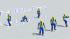 3 animierte Arbeiter und 3 Standmodelle von Arbeitern in blau (1)