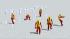 3 animierte Arbeiter und 3 Standmodelle von Arbeitern in rot (1)