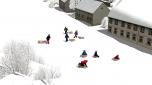 Winterkinder auf Schlitten