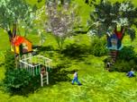 2 Baumh�user und spielende Kin