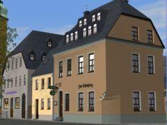 Drei Sächsische Kleinstadthäuser mit Post Meilen Säule