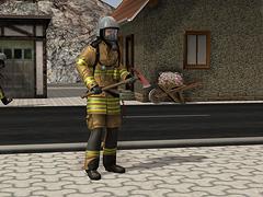 Feuerwehrmänner mit Atemschutzgerät und Axt