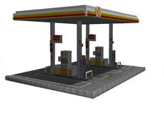 Shell-Tankstelle als Straßenobjekt mit Zubehör für einspurige Straßen ab EEP 13.2