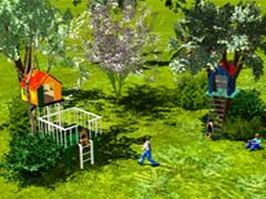 2 Baumh&auml;user und spielende Kinder (V15NWS30206 )