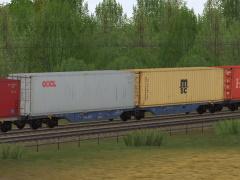 Zweiteilige Containertragwagen Typ Sggrs 757 AAE blau