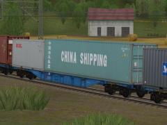 Vierachsiger Containertragwagen Sgnss CD Cargo blau