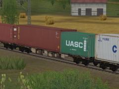 Vierachsiger Containertragwagen Sgns 692 BTSK Set1