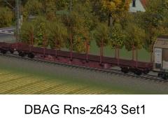 Vierachsige Flachwagen Typ Rns-z 643 DBAG Set1