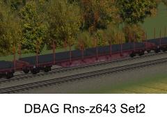 Vierachsige Flachwagen Typ Rns-z 643 DBAG Set2