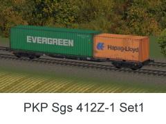 Vierachsiger Containertragwagen Typ Sgs 412Z PKP Set1 (V60NDB10517 )
