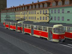 Tatra-Straßenbahn T4D + B4D Rot-Beige mit Tauschtextur (V80XJS20011 )